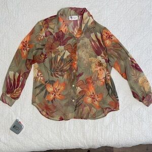 Floral Sheer Button-Up Blouse
